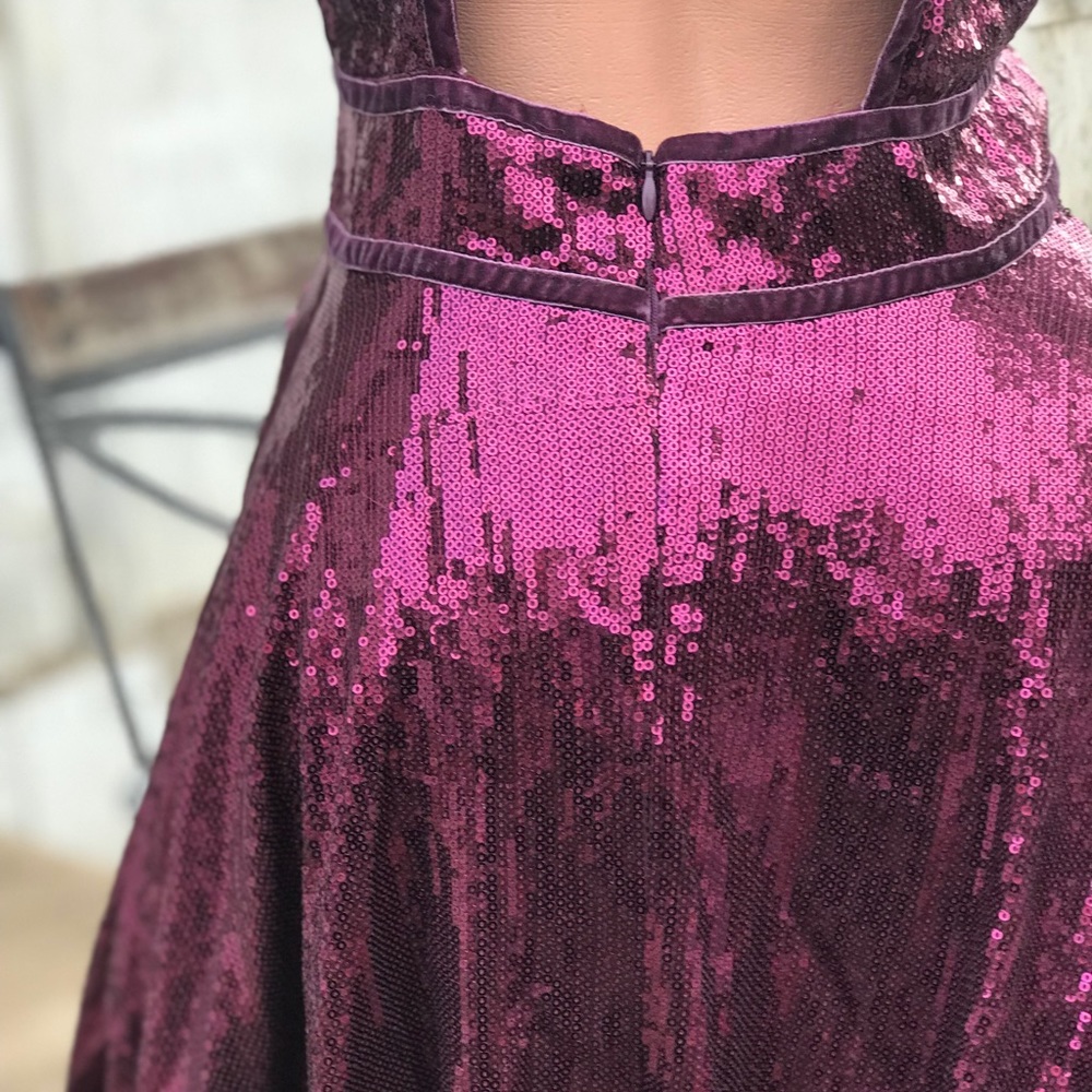 Free people Purple sequin burgundy choker mini dress holiday glam babydoll - Picture 7 of 7